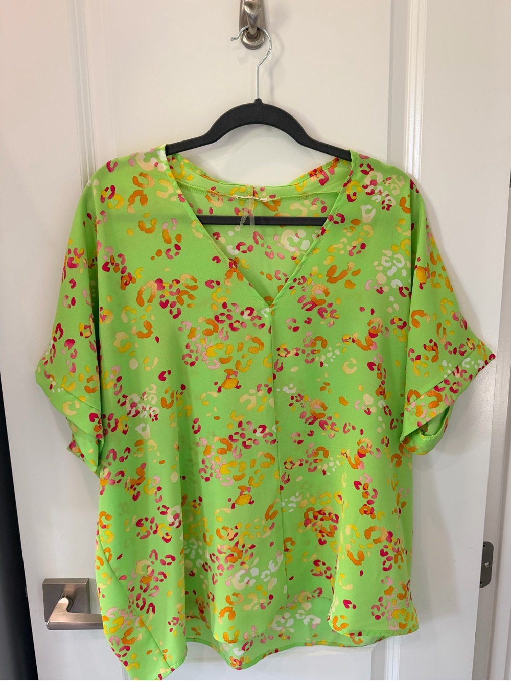 Bright Green Animal Print V-Neck Women’s Top